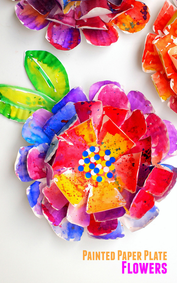 how to make beautiful, hyper-colorful flowers from paper plates- great kids art project for all ages!