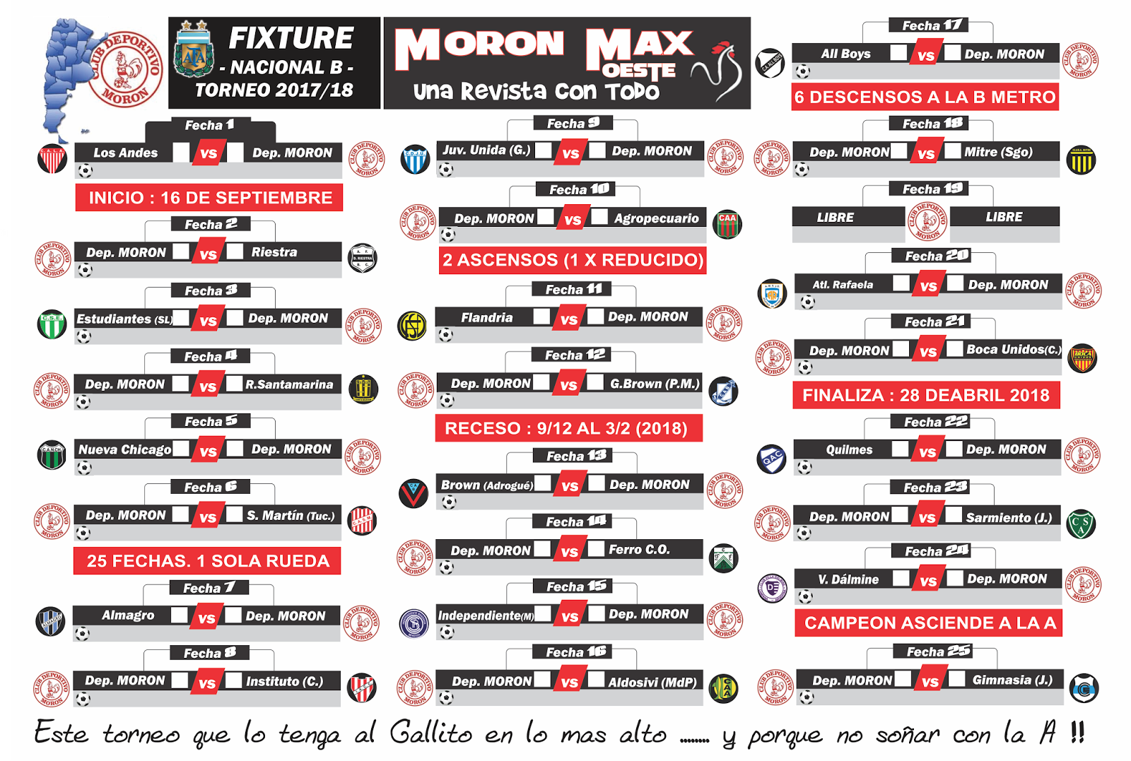 MORON MAX WEB Morón en el Nacional ya está el fixture y el programa