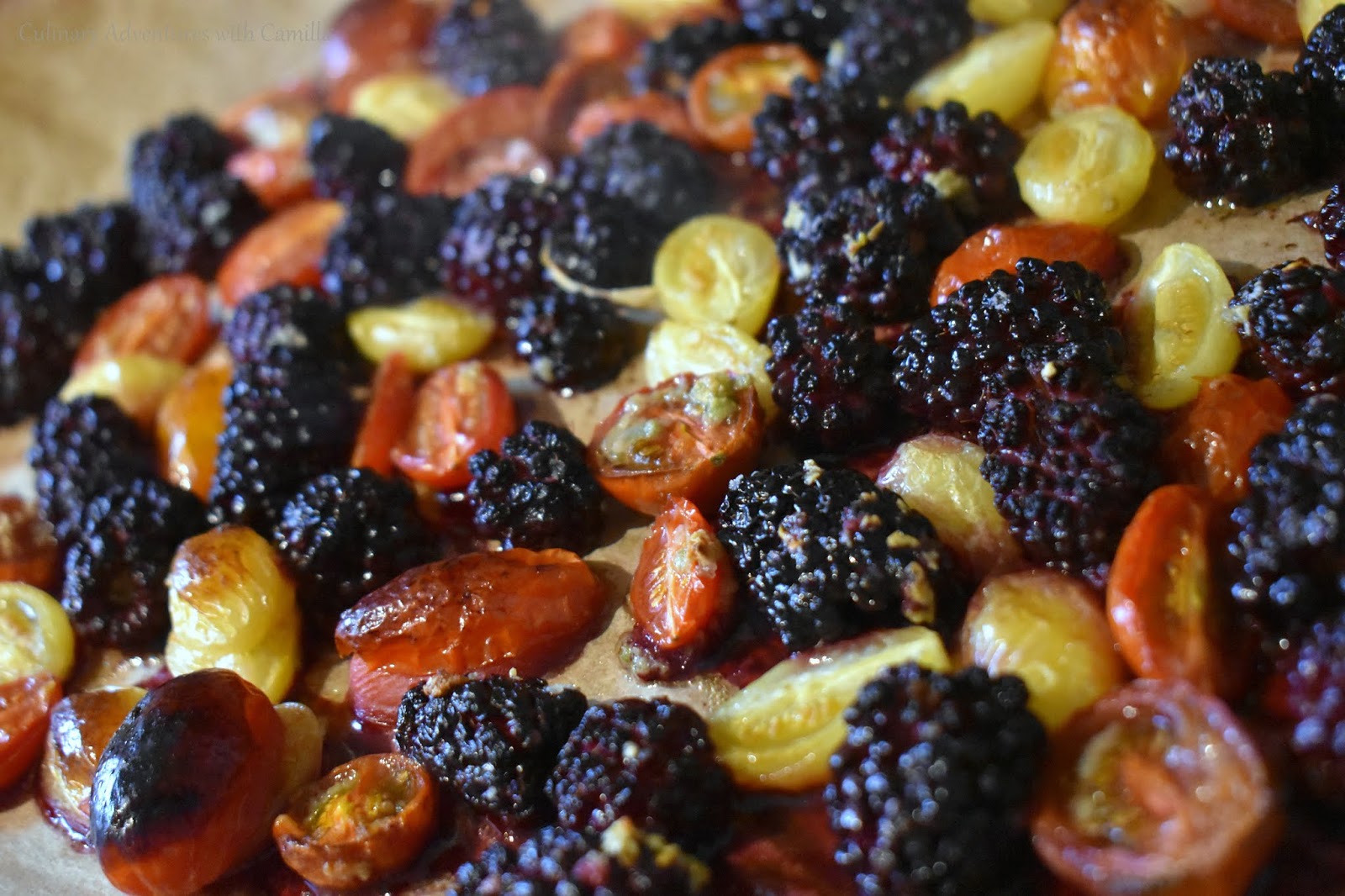 Roasted BlackberryCherry Tomato Chutney On Venison Medallions BakingBloggers