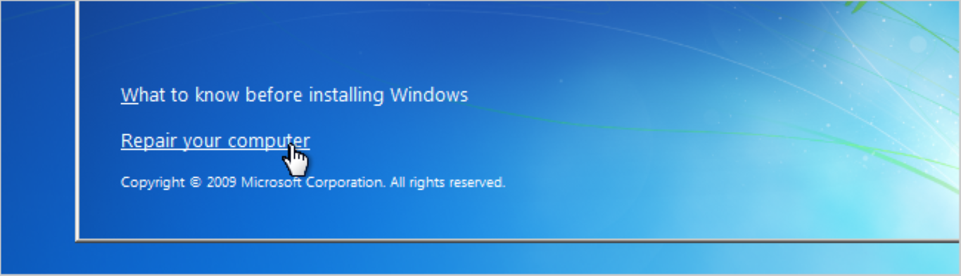 Windows bi. Repair your Computer Windows 7. Окно восстановления пароля.