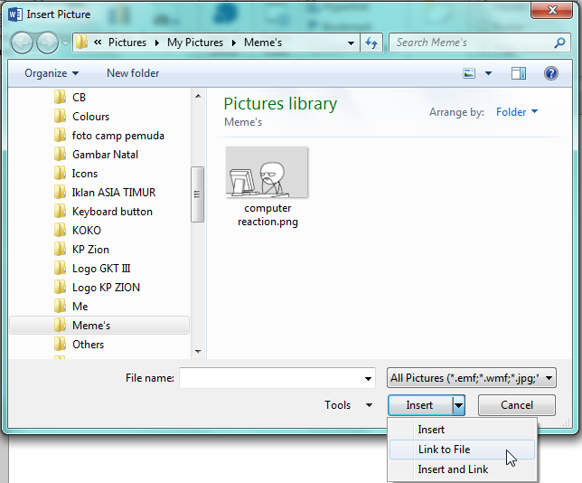 Menyisipkan gambar dengan menggunakan link