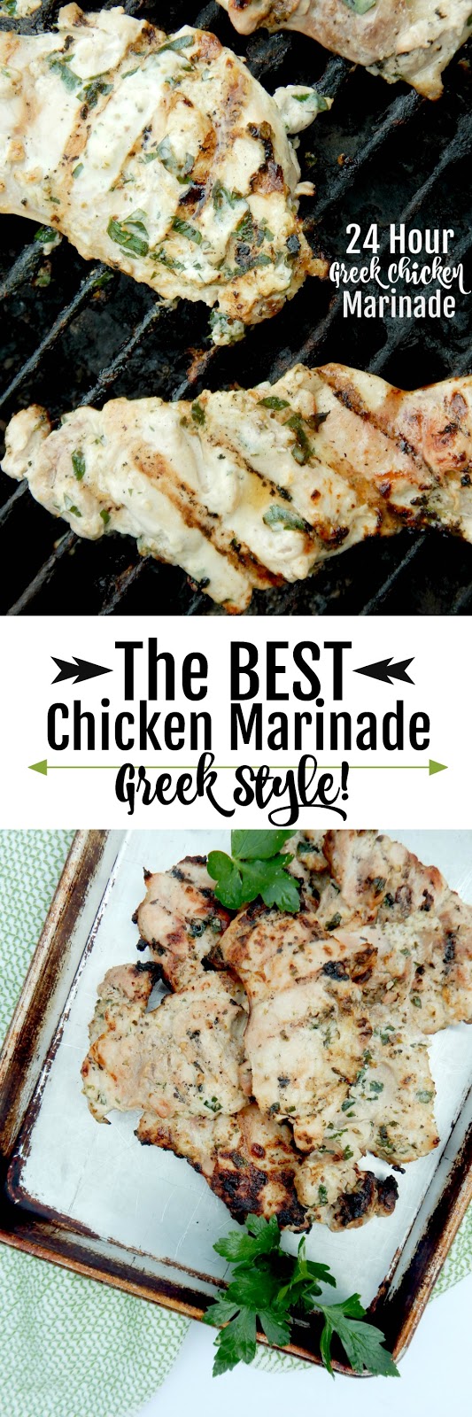24 Hour Greek Chicken Marinade...this will be your NEW, favorite marinade!  5 minute prep and can stay marinating for up to 24 hours.  Creamy, lemony, garlicky and perfect for summer! (sweetandsavoryfood.com)