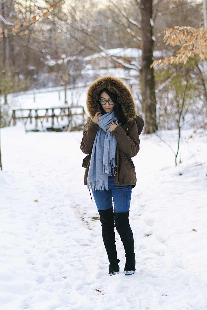 Over the knee boots winter outfit