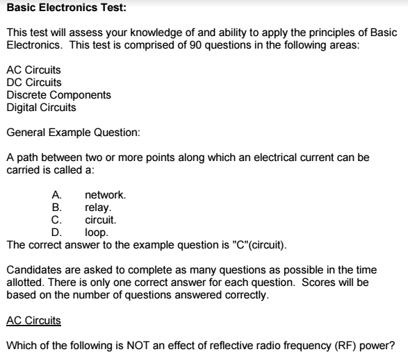Electronics test questions picture