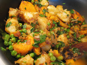 Indian-style potato and pea salad with chat masala