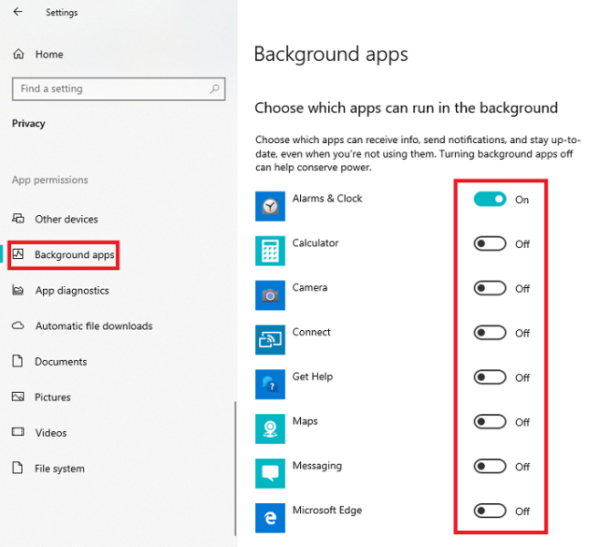 Disable Background apps