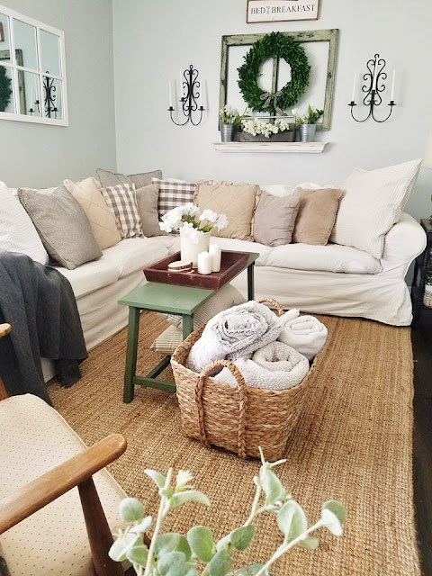The Quaint Sanctuary: { Homegoods Bench Turned Living Room Coffee Table }