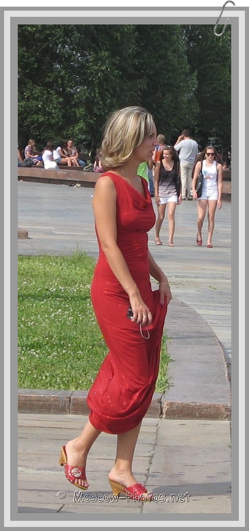 Moscow Blonde Lady In Red Party Dress 