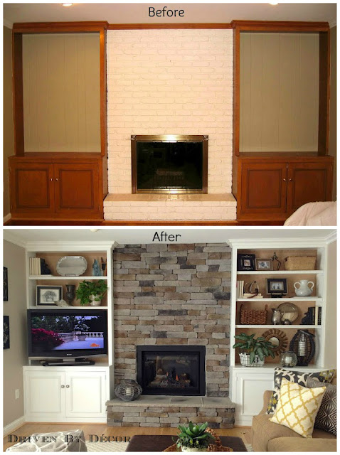 Built In Shelves Next To Our Fireplace: A Transformation - Driven By Decor