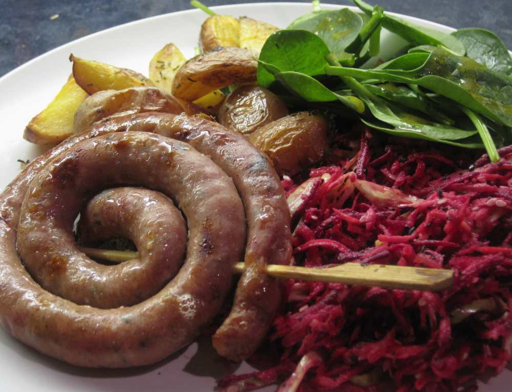 Lynne's Dinners Cumberland Sausage with Roast Wedges and Rosy