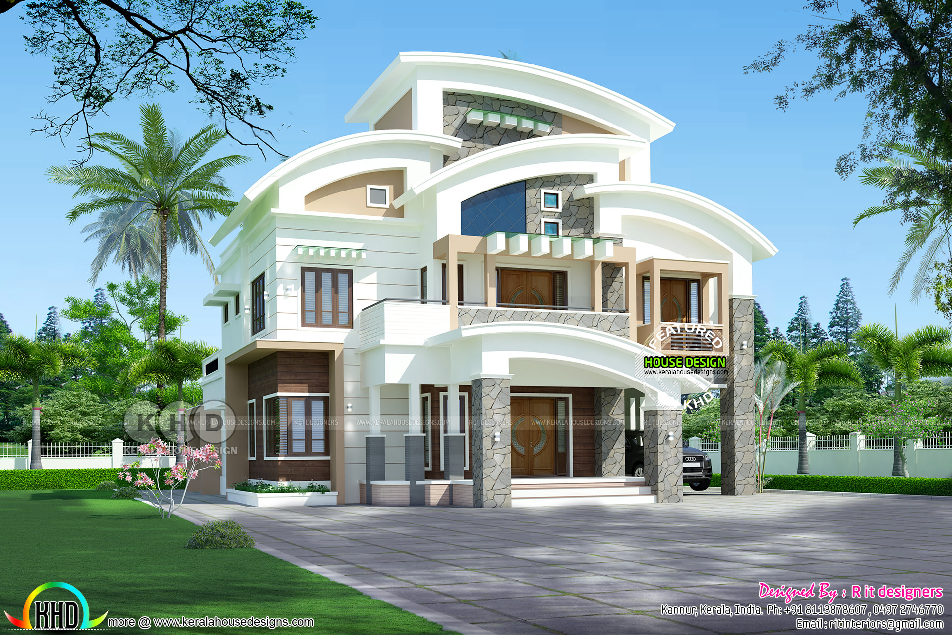 C curved roof contemporary home plan Kerala Home Design and Floor