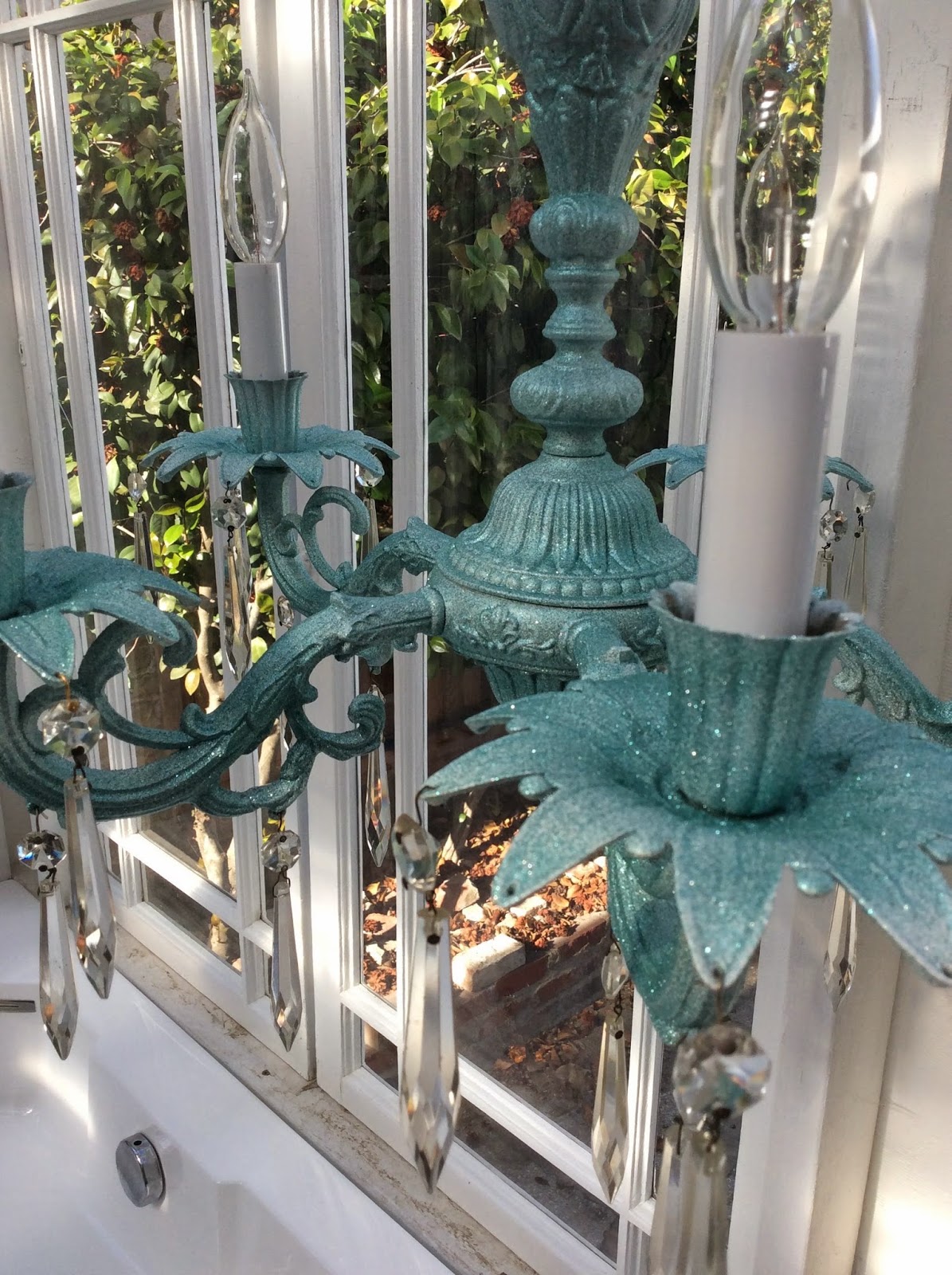 Krylon light blue glitter blast chandelier, stefanie girard