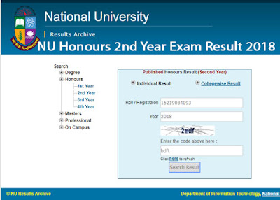 National University Honours 2nd Year Result 2017-2018