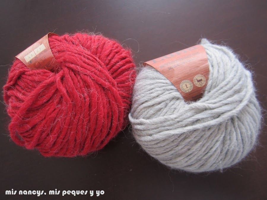 mis nancys, mis peques y yo, ovillos de lana gris perla y granate