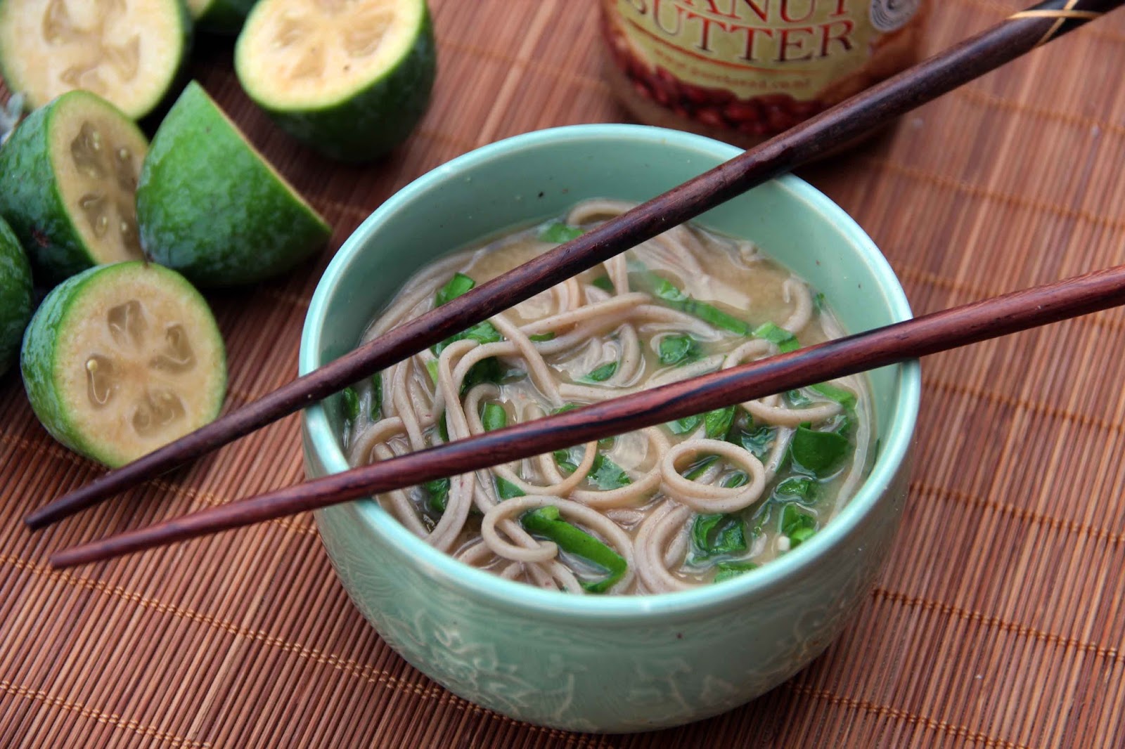 Shoot and Eat A bowl of Feijoa, Peanut Butter and Miso Noodle Soup