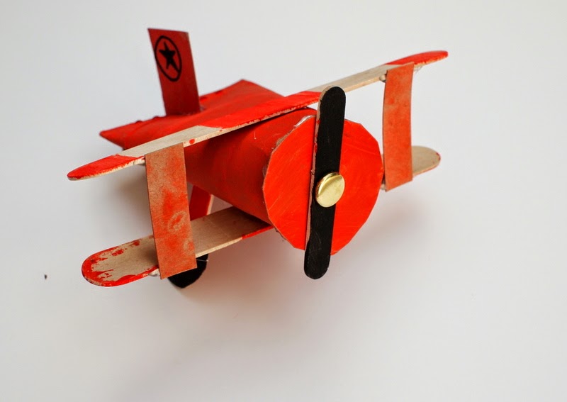 DIY toilet roll and popsicle biplane airplane kids' craft