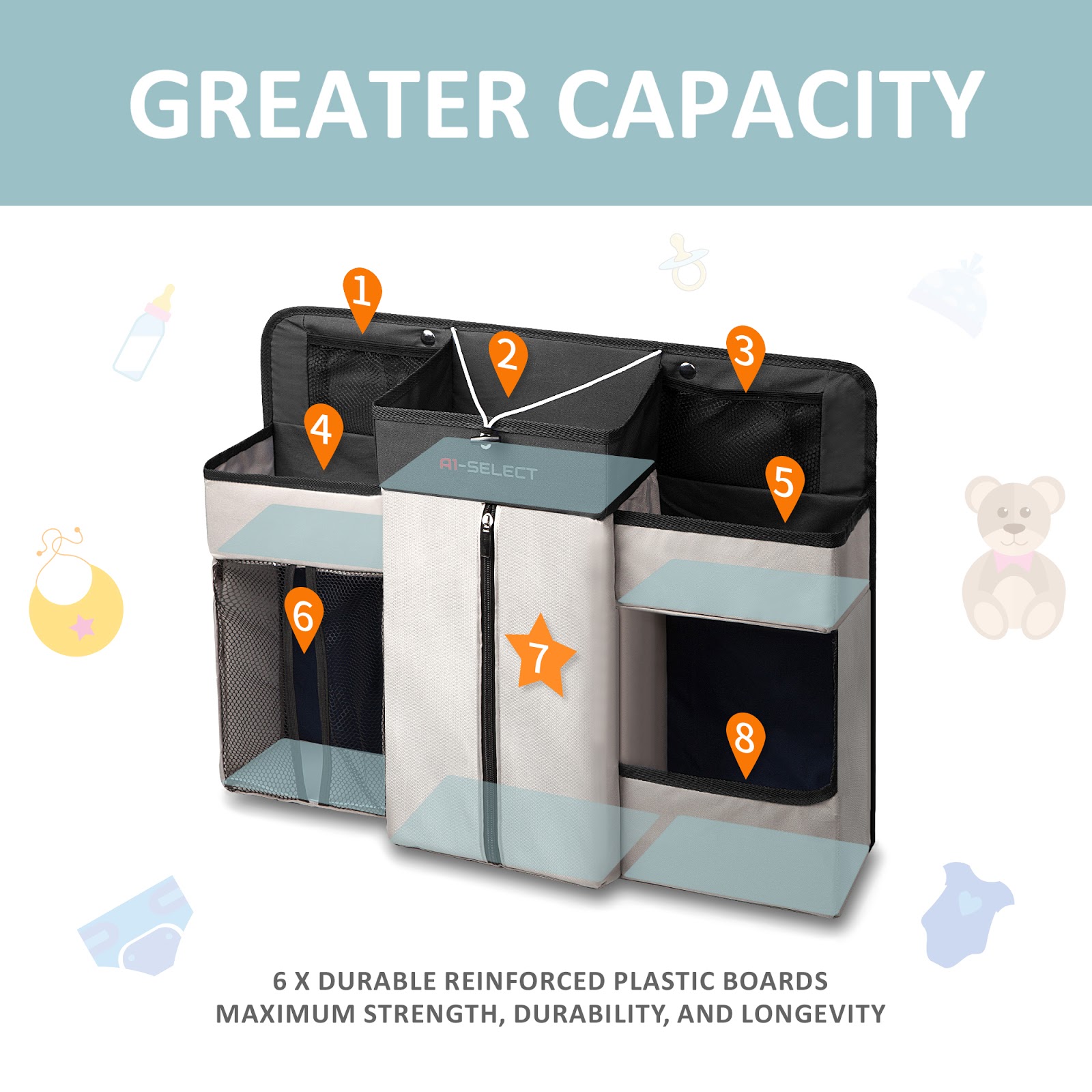 Baby Crib Organizer (Grey)