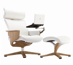 White Leather Recliner with Ottoman