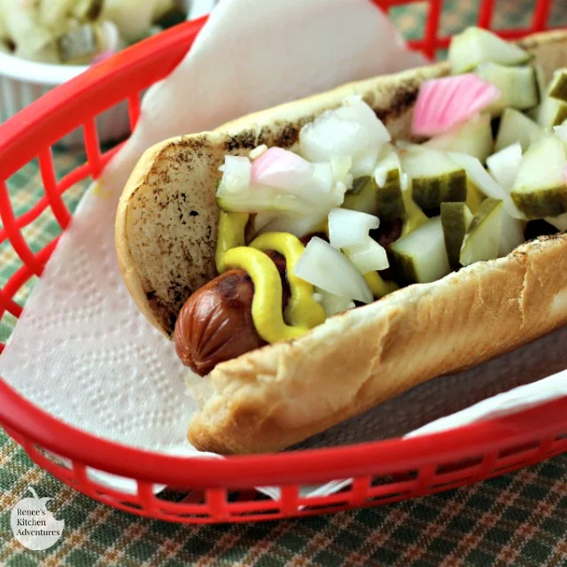 Homemade Refrigerator Pickle Relish | by Renee's Kitchen Adventures - quick and easy recipe for refrigerator pickle relish that makes a great topping for hot dogs, burgers and more!  Great homemade relish for your summer BBQ!  #SundaySupper  #RKArecipes