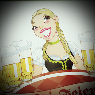 Kitschbild mit bayerischem Mädel und Bier