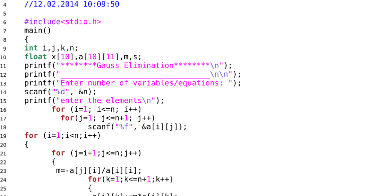 Computational Physics: C code - Gauss Elimination Method