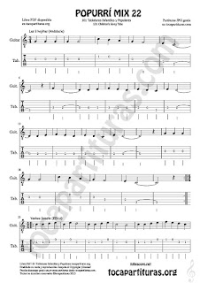 Tablatura y Partitura de Guitarra  Yankee Doodley, Las 3 hojitas, La Pastora Popurrí Mix 22 Tablature Sheet Music for Guitar Music Score Tabs