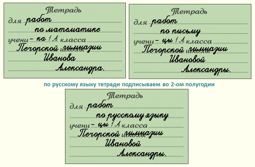 Подпись тетради начальная школа. Правильная подпись тетради. Как правильно подписать тетрадь. Как подписывать тетрадь. Как правильно подписать тетрадь по русскому языку.