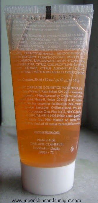 Oriflame pure nature orange fruit extract face wash review and price in India, review blog, indian , ingredients