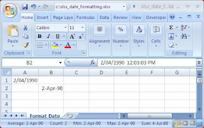 XLSX - Format Date - Apache POI Example Program - Java Output