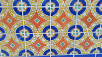 An up-close look at the pattern details of a commercial tile facade.