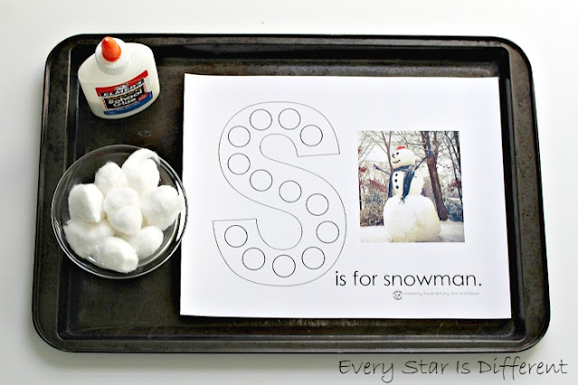 S is for snowman learning activity and free printable.