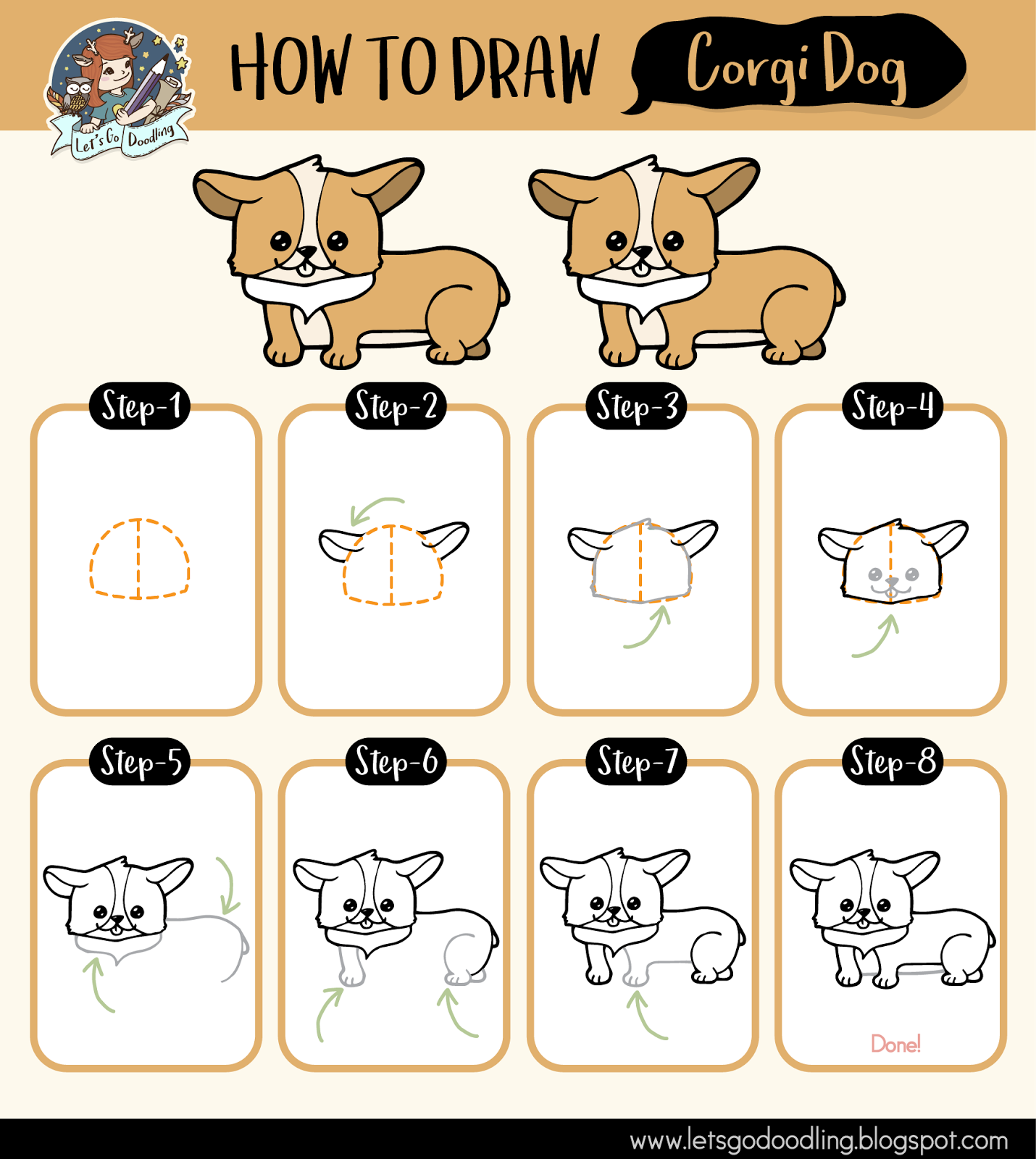How To Draw Corgi Dog - Easy Step By Step Drawing Tutorial