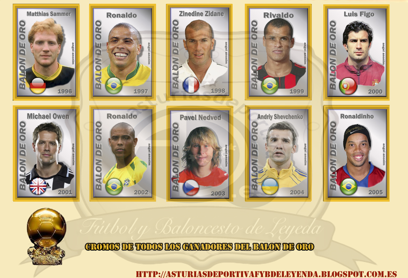 Fútbol y Baloncesto de Leyenda Cromos de todos los Balones de Oro de