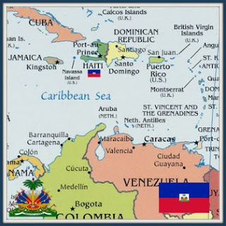 Haitian flag with the map of Haiti