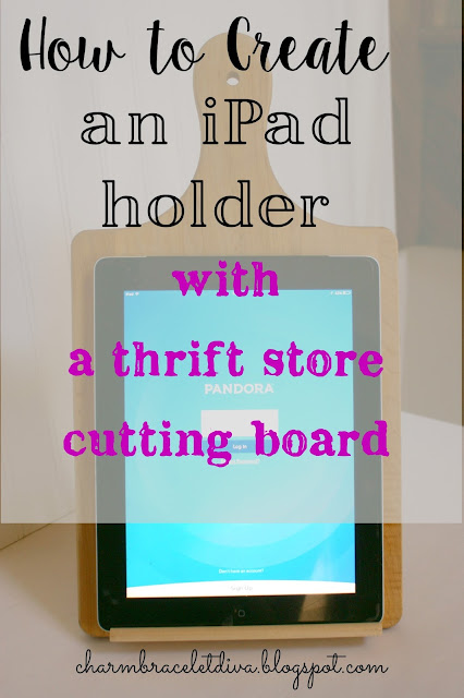wooden cutting board with iPad on shelf