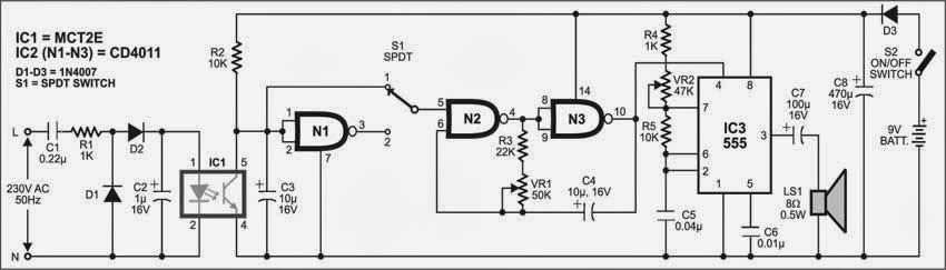 Mains Failure - Resumption Alarm Circuit Diagram | Electronic Circuits Diagram
