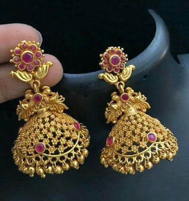 Sparkling Fashion: Gold Jhumka Earring designs latest 2019/ Gold buttalu
