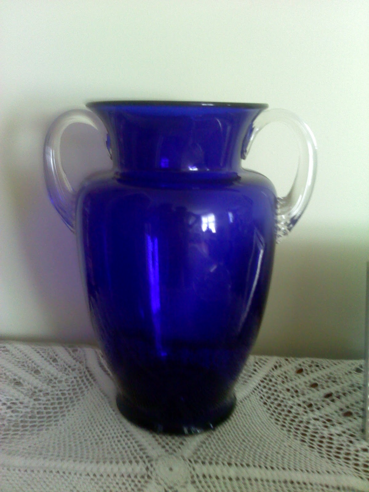 Antique Treasures Blue Cobalt Vase with Clear Handles