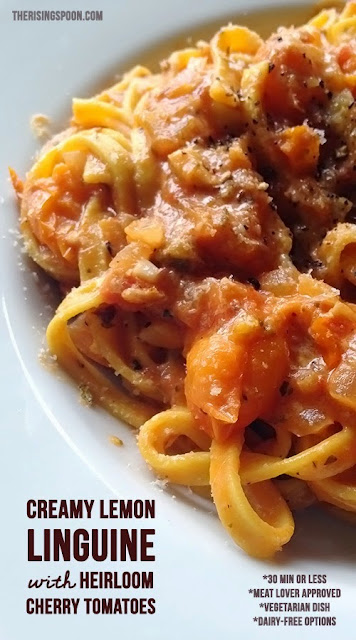 linguine, tomatoes, tomato, pasta, dinner, recipe, creamy, lemon, sauce