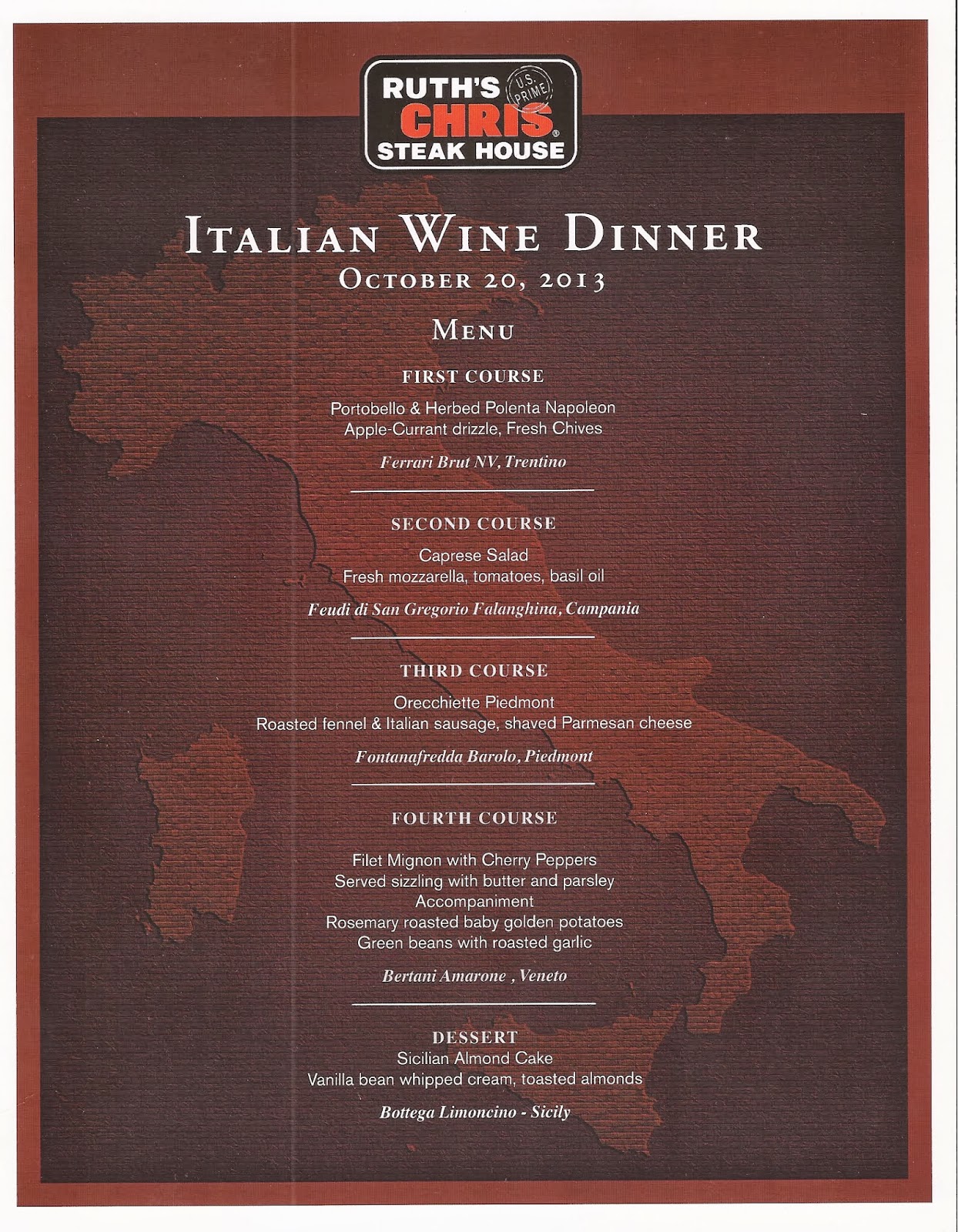 Ruth Chris Italian Wine Dinner