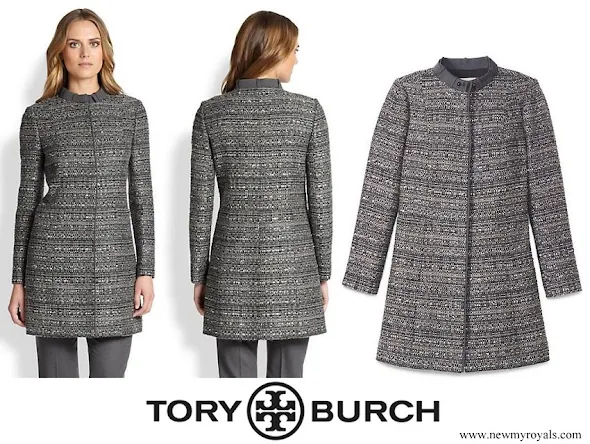 Kate Middleton wore Tory Burch Bettina Grey Tweed Coat