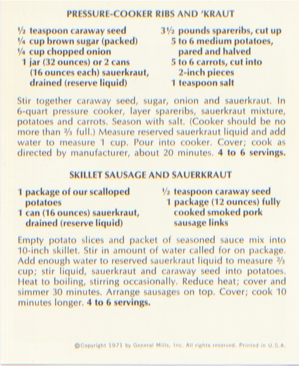 Retro Recipes: Pressure-Cooker Ribs and Kraut Recipe by Betty Crocker