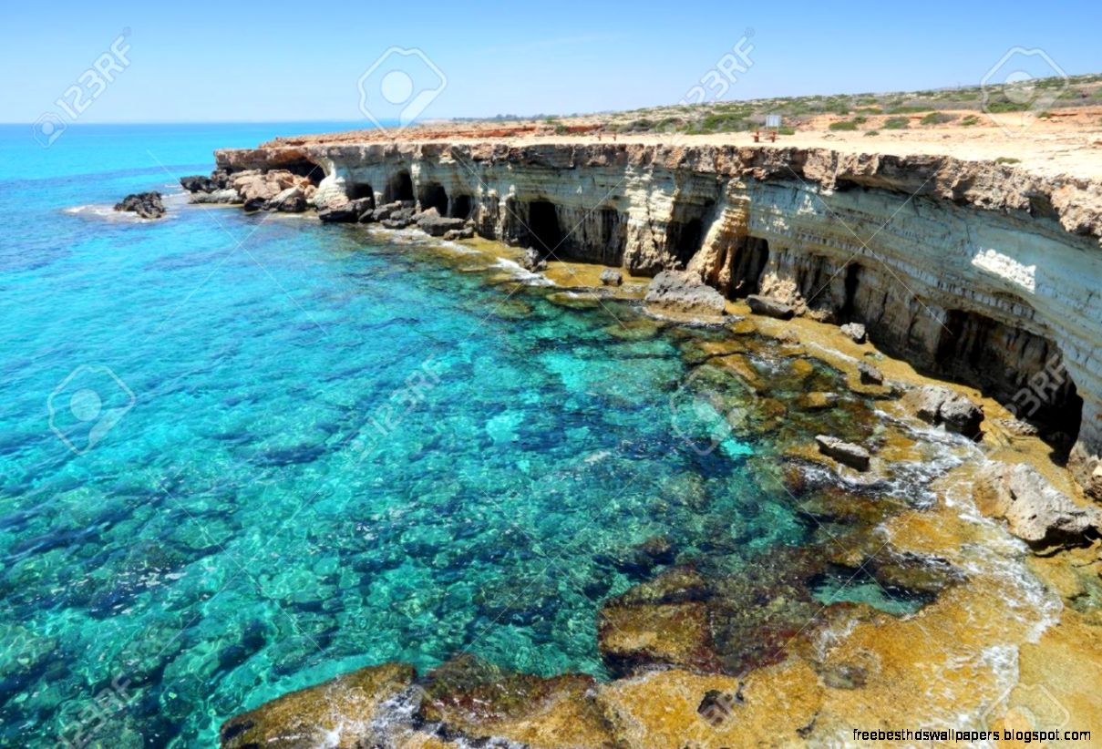 Cyprus   Mediterranean Sea Coast Sea Caves Near Ayia Napa Stock