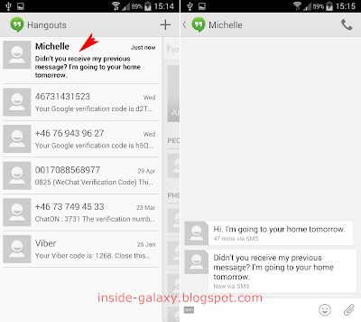 Inside Galaxy: Samsung Galaxy S4: How to Read, Reply and Forward a Text Message in Hangouts App