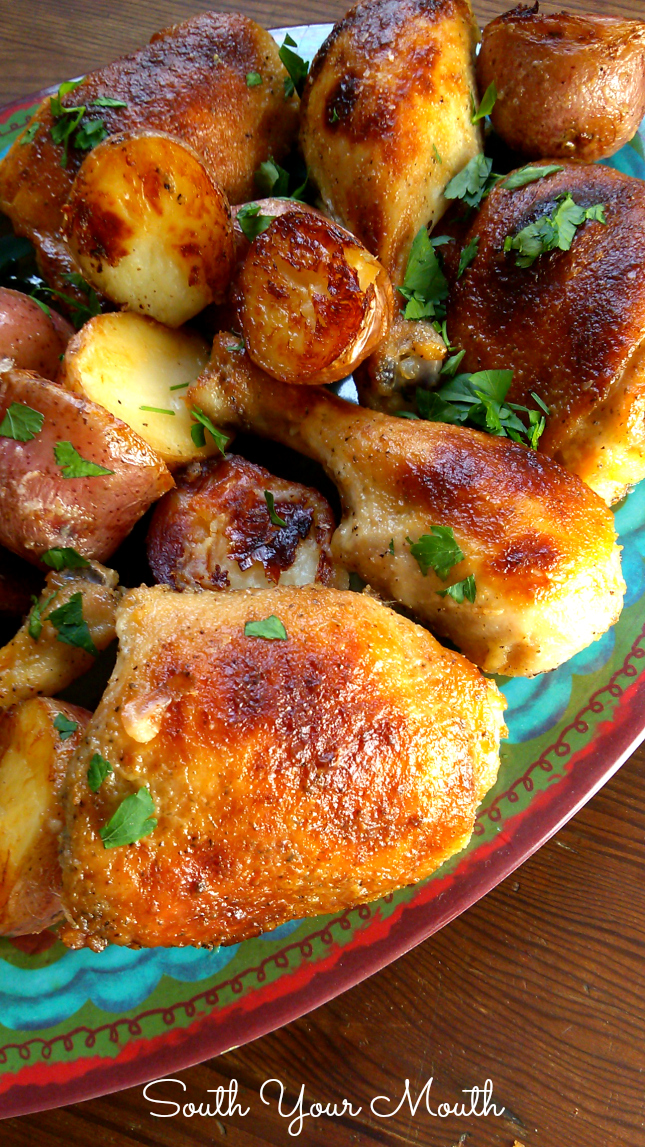Buttermilk Ranch Roasted Chicken with Potatoes. This whole meal cooks in one pan. Winner, winner chicken dinner! 