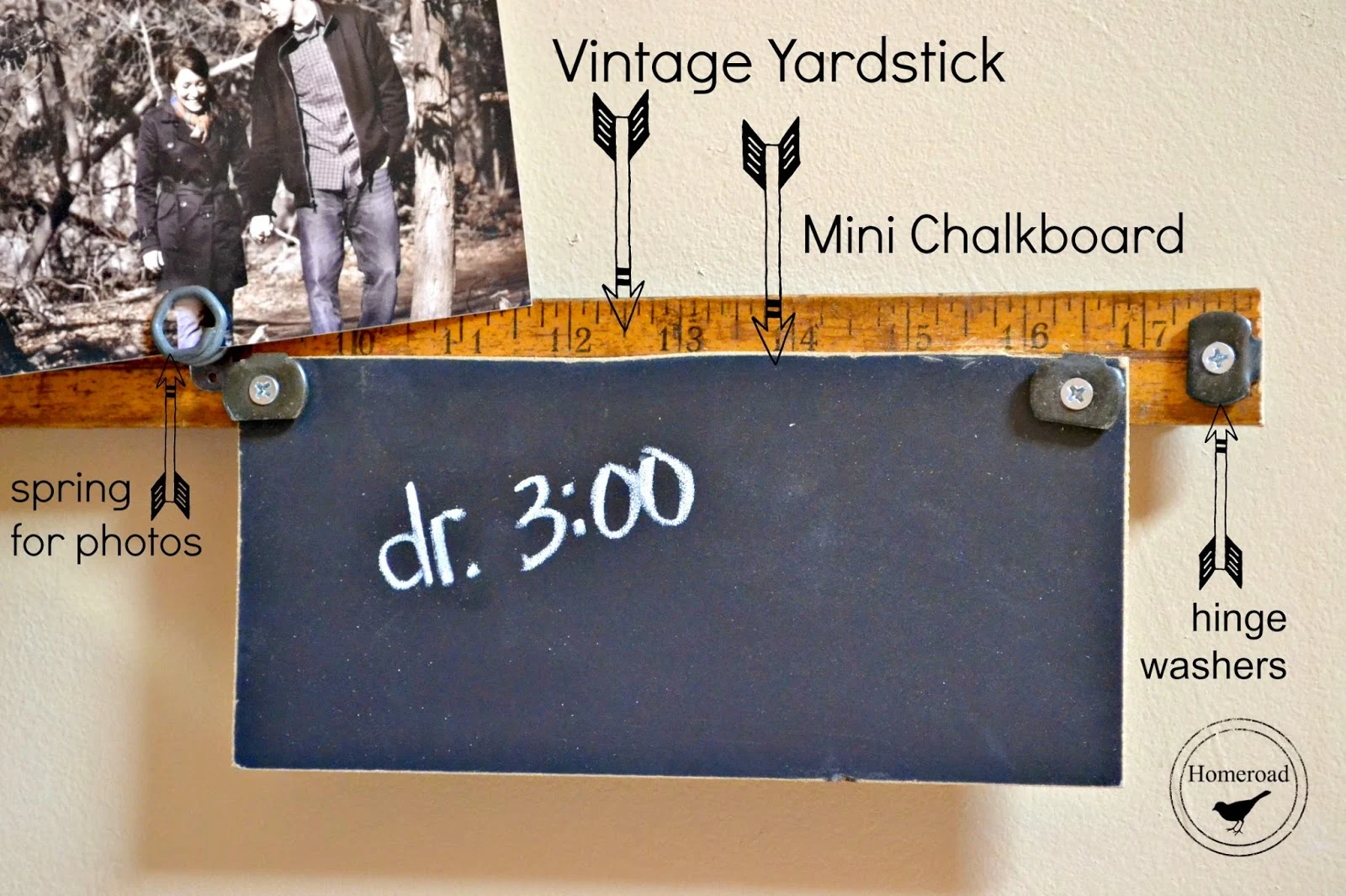 DIY Vintage yardstick message center for a small area