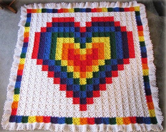 Technicolor Heart Crochet Quilt - Free Pattern