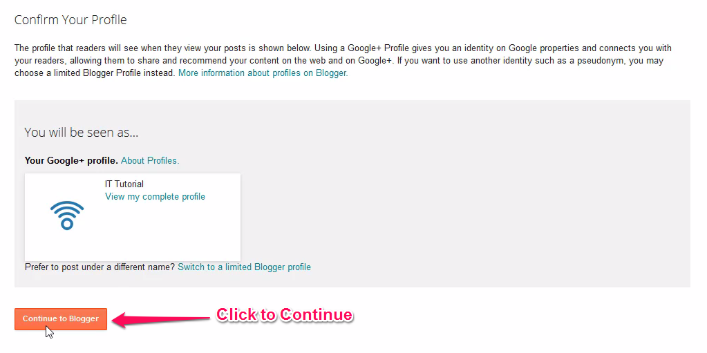 Continue Mockup On Blogger Profile Page