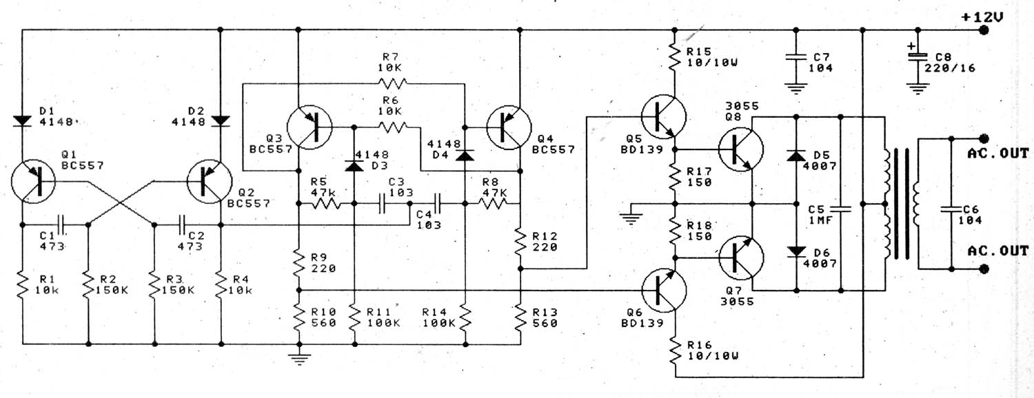 12V to 220V 100W Transistor Inverter Diagram Super