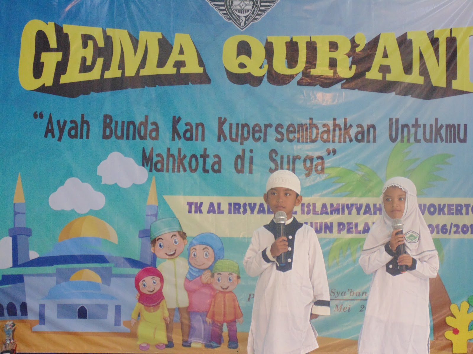 Sabtu 13 05 2017 TK A dan TK Al Irsyad mengikuti kegiatan Gema Qurani Acara berlangsung di Balai Desa Purwokerto Wetan dengan mengambil Tema “